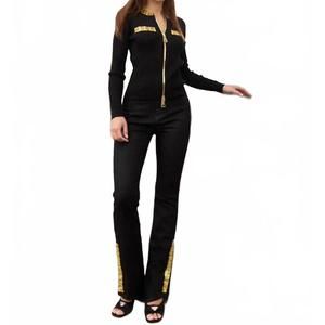 NEW OOLALA gold detail zip sweater in black